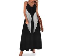 KETAFOUND Abito Estivo da Donna Ali d'Angelo Vestiti Maxi Scollo a V Senza Maniche libertà E Speranza Modello a Trapezio Vestito Lungo Ampio per Le Vacanze e la Spiaggia