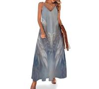 KETAFOUND Abito Estivo Donna Scollo a V Ali d'Angelo Maxi Abito da Spiaggia Sogno Vestito Lungo Senza Maniche Abito di Linea A Elegante per Vacanze Spiaggia