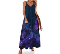 KETAFOUND Abito Estivo Donna Scollo a V Luce E Ombra della Farfalla Maxi Abito da Spiaggia Sognante E Bellissimo Vestito Lungo Senza Maniche Abito di Linea A Elegante per Vacanze Spiaggia