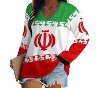 KETAFOUND Bandiera Dell'Iran T-Shirt da Donna A Maniche Lunghe, con Scollo A V, Casual Comodo Maniche Lunghe, Classica, Top Basic dalla vestibilità Ampia, Lavabile in Lavatrices