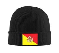 KETAFOUND Berretti Larghi con Bandiera della Sicilia per Unisex - Cappello Invernale Leggero con Stampa A Motivo Lavorato A Maglia con Risvolto E Caldo Berretto, Morbido Copricapo da Strad