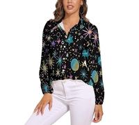 KETAFOUND Camicetta Donna Camicie A Maniche Lunghe con Scollo A V Abbottonata Cielo Stellato Astratto vestibilità Larga, Stelle dei Cartoni Animati, Adatto per La Primavera E L'Autunnocolori Misti