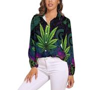 KETAFOUND Camicia Donna, Foglie Astratte Scollo A V Camicia con Maniche Lunga E Colletto A Revers in Colori Misti Leggera Comoda per L'Estate Camicetta da Donna alla Stile Hippie Camicetta Spiaggia