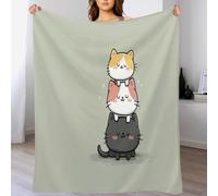 KETAFOUND Coperta Di Flanella, Morbido Durevole E Stampa Gatto Dei Cartoni Animati 3D Peluche Coperte Copriletti Per Letto Divano, Adulti E Bambini (Animali Semplici Carini, 70 X 100 Cm) Verde Salvia