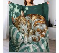 KETAFOUND Coperta Plaid Pile Gatto Arancione Addormentato 220 X 240 Cm Per Letto Calda Accogliente E Spessa In Morbido Coperta Di Flanella Per Letto Divano Sedia Tutte Le Stagioni Verde Stile Anime