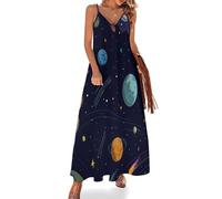 KETAFOUND Donna Maxi Abito a Canottiera Universo dei Cartoni Animati Vestito Lungo Scollo a V Estivo Pianeta Spaziale Vestito da Spiaggia Mare Senza Maniche per Il Tempo Libero, Feste