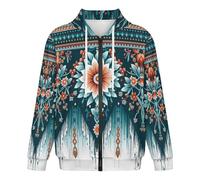 KETAFOUND Felpa con Cappuccio Unisex A Maniche Lunghe Cerniera - Felpa Cappuccio Stile Azteco, con Tasca Fiori Geometrici Perfetta per L'Uso Quotidiano in Primavera, Autunno Inverno Turchese