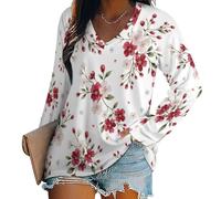 KETAFOUND Maglietta A Maniche Lunghe da Donna Scollo A V Top Oversize Maglietta A Maniche Lunghe Casual Stile Pastorale Semplice Magliettas Lunga con Stampa Floreale Country