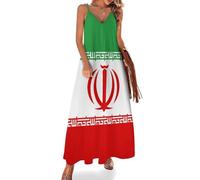 KETAFOUND Maxi Abito Estivo da Donna Bandiera della Repubblica Islamica Dell'Iran Abito da Spiaggia con Scollo a V Sostegno Statale Vestito Lungo con Spalline Sottili Regolabile per Casual Vacanza