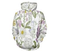 KETAFOUND Settantallora Felpa Unisex con Cappuccio Fiori Selvatici Affascinanti - Stile Pastorale - Hoodie Autunno/Inverno Bianco - Regular Fit per Uomo E Donna, Sport E Tempo Libero