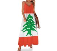 KETAFOUND Vestito Lungo Donna Estivo Bandiera della Repubblica del Libano Vestito da Spiaggia Senza Maniche Pini Etnici Abito Maxi con Collo a V per Le Vacanze e la Spiaggia