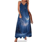 KETAFOUND Vestito Lungo Donna Estivo Inverno Vestito da Spiaggia Senza Maniche Vista Notturna da Sogno Abito Maxi con Collo a V per Le Vacanze e la Spiaggia