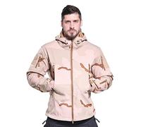 Ketamyy Uomo Tattico Mimetiche Giacche Impermeabile Softshell Fodera in Pile Giubbino Autunno Inverno Outdoor Trekking Caccia Alpinismo Antipioggia Cappotti con Cappuccio Tricolore Deserto L