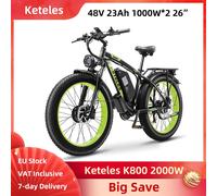 Keteles K800 2000W bici elettrica 48V 23AH 2x1000w doppio motore 26 pollici pneumatici grassi All Terrain E-Bike forcella ammortizzata con serratura White