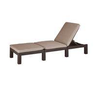 Keter Allibert by Daytona Deluxe - Lettino prendisole per giardino, terrazza e balcone con testiera regolabile, colore: marrone, con cuscino, in plastica, effetto rattan, 195 x 65 x 25,5 cm