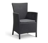 Keter Allibert by Iowa - Sedia da giardino con cuscino in plastica, effetto rattan, resistente alle intemperie, ai raggi UV, certificazione TÜV fino a 110 kg