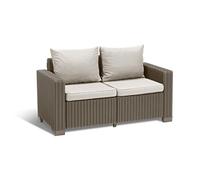 Keter California Divano da Giardino 2 Posti, Divano in Rattan Cuscino Incluso Color Cappuccino