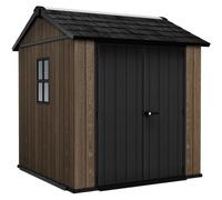 Keter Casetta da Giardino Apex 757/775 Walnut, Effetto Legno Noce Naturale, Porte e Finestre Orientabili, 4 m², 230x223,8x246H cm