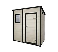 Keter Casetta da Giardino Manor Pent 6x4, Finitura Effetto Legno Graffiato, Beige, 183,5x111x200,5H Cm