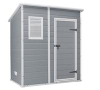 Keter Casetta da giardino Manor Pent 6x4, Finitura Effetto Legno Graffiato, Grigia, 183,5x111x200,5 H Cm