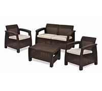 Keter Corfu Lounge - Set in resina rattan, marrone