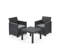 SET TAVOLINO + 2 POLTRONE GIARDINO RATTAN KETER EMMA BALCONY ANTRACITE