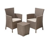 Set Tavolino e 2 Poltrone da Giardino Effetto Rattan Keter Iowa Balcony Cappuccino - 408936