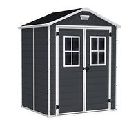 Keter Casetta da Giardino Manor 6x5 con Finestre Frontali, Nera, 185 X 152 X 226 h