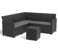 Keter Nora-Set divano ad angolo da giardino o terrazza esterno 5 posti con cuscini inclusi e tavolo ausiliario da 35 l, colore grafite
