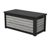Keter Northwood - Contenitore per cuscini, 623 litri, impermeabile al 100% con ventilazione, quindi nessun cattivo odore/muffa, effetto legno moderno, portata fino a 250 kg, coperchio con molle a gas
