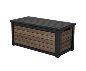 Keter Northwood - Contenitore per cuscini, 623 litri, impermeabile al 100% con ventilazione, quindi nessun cattivo odore/muffa, effetto legno moderno, portata fino a 250 kg, coperchio con molle a gas