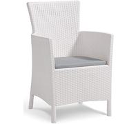 Keter Poltrona da Giardino Iowa in Resina Effetto Rattan con Cuscino, Ideale per Balcone, Terrazzo o Patio, Resistente ai Raggi UV, Bianca, 62x60x89H cm
