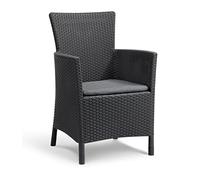 Keter Poltrona da Giardino Iowa in Resina Effetto Rattan con Cuscino, Ideale per Balcone, Terrazzo o Patio, Resistente ai Raggi UV, Grafite, 62x60x89H cm