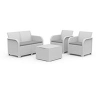 Keter ROSALIE LOUNGE SET con cuscini - Poltrone 65x63x74h Divano 113x65x74h Tavolino contenitore 60x55x39h Bianco
