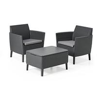 Set Tavolino e 2 Poltrone da Giardino Effetto Rattan Keter Salemo Balcony Antracite - 213805