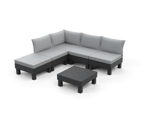 Keter Salottino da Giardino Elements, Composto da 5 Moduli Componibili a Piacimento e da Tavolino, Dotato di Cuscini su Seduta e Schienale, Realizzato con Finitura Effetto Legno, Colore Grafite
