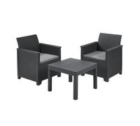 SET TAVOLINO + 2 POLTRONE GIARDINO RATTAN KETER EMMA BALCONY ANTRACITE