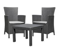 KETER - Salottino In Polyrattan Con 2 Poltrone Con Cuscini E Tavolino Grigio