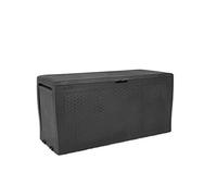 Keter Samoa, contenitore per cuscini in antracite, 270 l, effetto rattan, resistente alle intemperie, ai raggi UV, per giardino e terrazza