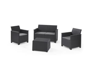 Keter Set 2 Poltrone con Divano 3 posti e Tavolino contenitore EMMA LOUNGE Grafite