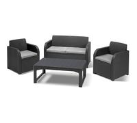 Keter Set 2 Poltrone + Divano + Tavolino Rialzabile aperto CAROLINA LOUNGE Grafite