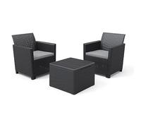 Set Tavolino e 2 Poltrone da Giardino Effetto Rattan Keter Claire Balcony Antracite - 213804