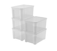 Keter Set di 5 Contenitori in Plastica con Coperchio T Box L, Trasparenti, Ideali per Vestiti e come Portaoggetti, Adatti per Armadi e Garage, 47 L, 55x39x28H cm