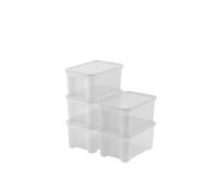 Keter Set di 5 Contenitori in Plastica con Coperchio T Box XS, Trasparenti, Ideali per Vestiti, Scarpe e come Portaoggetti, Adatti per Armadi e Garage, 14 L, 38x26x19H cm