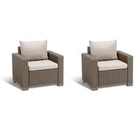 Keter Set di Due Poltrone da Giardino California, Dotate di Cuscini su Seduta e Schienale, 83x68x71,5 H, Realizzata con Caratteristica Finitura Intrecciata, Colore Cappuccino