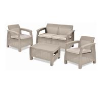 Keter Set Lounge CORFU' Cappuccino Divano + 2 Poltrone + Tavolino Aperto