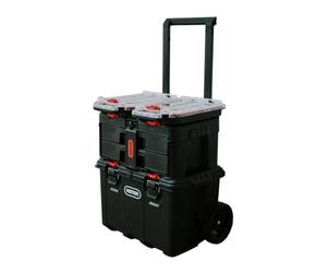 Keter Stack-n-Roll - Organizer modulare per attrezzi da garage e fai da te, 4 pezzi, in resina, per piccole parti, nero