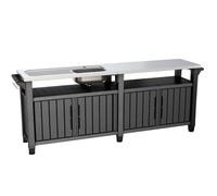 Keter Tavolino da Barbecue Unity Chef, Nero, con Grande Piano di Lavoro in Acciaio Inox e lavello, 237 x 513 x 89,4 cm, Perfetto per Grigliare in Primavera