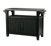 Keter Unity XL - Tavolo da esterno portatile con ganci per accessori per griglia, piano in acciaio inox, per terrazza, cucina, isola o carrello da bar, grigio scuro