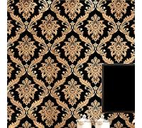 KeTian - Carta da parati tessuto non tessuto damascata, stile europeo, colore nero e oro, adatta per salotti, stanze da letto, sfondi televisivi, 0,53 x 10 m (larghezza x lunghezza) = 5,3 m²